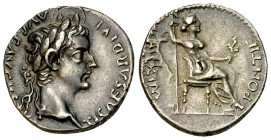 Tiberius AR Denarius, Livia reverse 

 Tiberius (14-37 AD). AR Denarius (18 mm, 3.74 g), Lugdunum (Lyon).
Obv. TI CAESAR DIVI AVG F AVGVSTVS Head l...