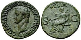 Caligula AE As, Vesta reverse 

 Gaius (Caligula) (37-41 AD). AE As (29 mm, 11.08 g). Rome, 40-41 AD.
Obv. C CAESAR DIVI AVG PRON AVG P M TR P IIII...