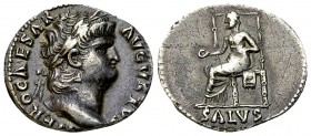 Nero AR Denarius, Salus reverse 

 Nero (54-68). AR Denarius (16-18 mm, 3.00 g), Rome, c. AD 65-66.
Obv. NERO CAESAR AVGVSTVS, Laureate head right....