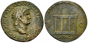 Nero AE As, Ara Pacis reverse 

 Nero (54-68 AD). Æ As (28 mm, 9.04 g). Lugdunum, c. 65 AD.
Obv. NERO CLAVD CAESAR AVG GER P M TR P IMP P, Bare hea...