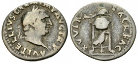 Vitellius AR Denarius, Tripod/dolphin reverse 

 Vitellius (69 AD). AR Denarius (17-19 mm, 2.77 g), Rome.
Obv. A VITELLIVS GERM IMP AVG TR P, Laure...