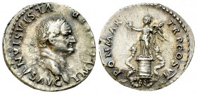 Vespasianus AR Denarius, Victory on cista reverse 

 Vespasianus (69-79 AD). AR Denarius (19-20 mm, 3.34 g), Rome, 75 AD.
Obv. IMP CAESAR VESPASIAN...