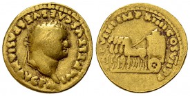 Titus Aureus, Quadriga reverse 

 Titus (79-81 AD). Aureus (19 mm, 6.80 g), Roma (Rome), 79 AD.
Obv. IMP TITVS CAES VESPASIAN AVG P M, laureate hea...