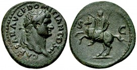 Domitianus AE As, Emperor on horseback reverse 

Vespasianus (69-79 AD) for Domitianus Caesar . AE As (28-29 mm, 11.24 g), Rome, 72 AD.
Obv. CAESAR...