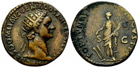 Domitianus AE Dupondius, Fortuna reverse 

 Domitianus (81-96 AD). AE Dupondius (26 mm, 11.59 g), Rome, 92-94 AD.
Obv. IMP CAES DOMIT AVG GERM COS ...