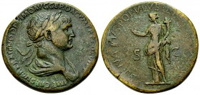 Traianus AE Sestertius, Felicitas reverse 

 Traianus (98-117 AD). AE Sestertius (33-34 mm, 26.57 g), Rome, 114-116 AD.
Obv. IMP CAES NER TRAIANO O...
