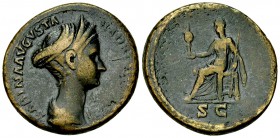 Sabina AE As, Vesta reverse 

Hadrian (117-138 AD) for Sabina . AE As (26-28 mm, 11.24 g), Rome, c. 134 AD.
Obv. SABINA AVGVSTA HADRIANI AVG P P, D...