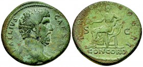 Aelius AE Sestertius, scarce 

Hadrian (117-138 AD) for Aelius Caesar . AE Sestertius (30-32 mm, 22.77), Rome, 137 AD.
Obv. L AELIVS CAESAR, Bare h...