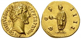 Antoninus Pius Aureus, 154/155 AD 

 Antoninus Pius (138-161 AD). Aureus (18-19 mm, 7.16 g), Rome, 154-155.
Obv. ANTONINVS AVG PIVS P P TR P XVIII,...