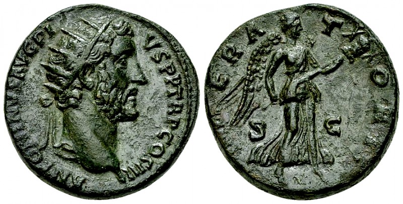 Antoninus Pius AE Dupondius, Victory reverse 

 Antoninus Pius (138-161 AD). A...