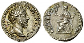 Marcus Aurelius AR Denarius, Roma reverse 

 Marcus Aurelius (161-180 AD). AR Denarius (18 mm, 3.39 g), Rome, 165 AD.
Obv. M ANTONINVS AVG ARMENIAC...