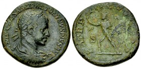 Elagabalus AE Sestertius, Sol reverse 

 Elagabalus (218-222 AD). AE Sestertius (29-30 mm, 20.50 g), Rome, 220 AD.
Obv. IMP CAES M AVR ANTONINVS PI...