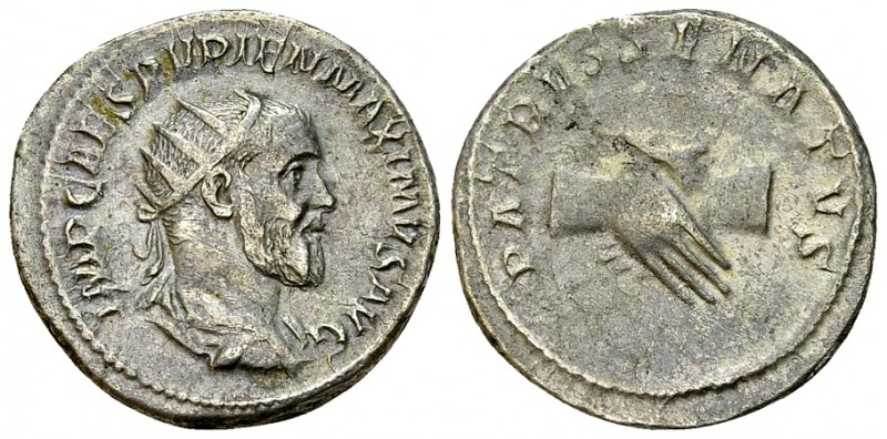Pupienus AR Antoninianus, clasped hands reverse 

 Pupienus (238 AD). AR Anton...
