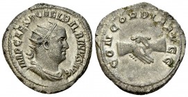 Balbinus AR Antoninianus, clasped hands reverse 

 Balbinus (238 AD). AR Antoninianus (23 mm, 4.00 g), Rome, April-June 238 AD.
Obv. IMP CAES D CAE...