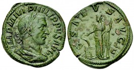 Philippus I Arabs AE Sestertius, Salus reverse 

 Philip I. Arabs (244-249 AD). AE Sestertius (30 mm, 20.31 g), Rome. 
Obv. IMP M IVL PHILIPPVS AVG...