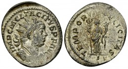 Tacitus AE silvered Antoninianus, not in RIC 

 Tacitus (275-276). AE silvered antoninianus (22-25 mm, 4.58 g), Lugdunum.
Obv. IMP C M CL TACITVS P...