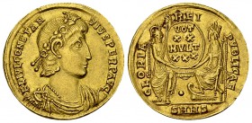 Constantius II AV Solidus, Nicomedia mint 

 Constantius II (337-361 AD). AV Solidus (21 mm, 4.26 g). Nicomedia, AD 340-351.
Obv. FL IVL CONSTANTIV...