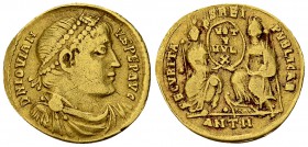Jovianus AV Solidus, rare 

 Jovianus (363-364 AD). AV Solidus (21-22 mm, 4.17 g), Antioch, 363 AD.
Obv. D N IOVIANVS PEP AVG, Pearl-diademed, drap...