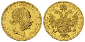 Franz Josef I., AV Dukat 1903 

Habsburg. Franz Josef I. (1848-1916). AV Dukat 1903 (3.47 g).
Fb. 494; J. 344.

Vorzüglich.