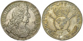 Louis XIV AR Ecu 1702 

France, Royaume. Louis XIV (1643-1715). AR Ecu aux insignes 1702 T (?) (42 mm, 27.25 g), Nantes (?). Flan réformé.
Gad. 220...
