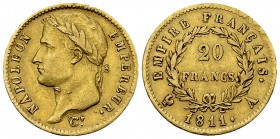 Napoléon I AV 20 Francs 1811 A, Paris 

France. Napoléon I Empereur . AV 20 Francs 1811 A (6.40 g), Paris.
KM 695.1.

TTB.