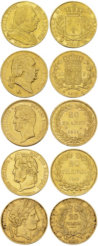 France, Lot de 5 AV 20 Francs 1815, 1816, 1831, 1848 et 1850 

 France . Lot d...