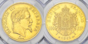 Napoléon III AV 100 Francs 1862 A 

France, second Empire. Napoléon III (1852-1870). AV 100 Francs 1862 BB, Strasbourg.
KM 802.2.

Just 5'078 spe...