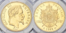 Napoléon III AV 100 Francs 1862 A, MS62 

France, second Empire. Napoléon III (1852-1870). AV 100 Francs 1862 A, Paris.
KM 802.1.

Just 6'650 spe...