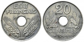 État Français, FE 20 Centimes 1944 

 État Français (Régime de Vichy). FE 20 Centimes troué 1944 (24 mm, 3.04 g). 
Gad. 322; F. 154. 

Superbe....