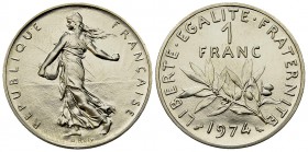 France, NI 1 Franc Semeuse 1974, Piéfort 

France, Cinquième république (1958-). NI 1 Franc Semeuse 1974 piéfort (24 mm, 12.30 g).
Gad. 474.

Pié...