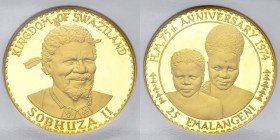 Swaziland, pair of gilt AE uniface 25 Emalangeni 1974, die trials 

 Swaziland . Pair of gilt AE uniface 25 Emalangeni 1974, die trials.
KM 20 obv....