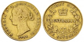 Australia AV Sovereign 1866, Sydney 

 Australia . Victoria (1837-1901). AV Sovereign 1866 (7.89 g), Sydney. 
KM 4. 

Very fine.