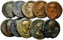 Lot of 10 Roman Imperial AE middle bronzes 

Lot of 10 (ten) Roman Imperial AE middle bronzes: Augustus (2), Agrippa, Drusus, Caligula, Titus (3), D...
