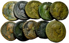 Lot of 10 Roman AE coins 

Lot of 10 (ten) Roman AE coins. 9 sestertii: Domitian, Traian (3), Hadrian (3), Faustina II, and Caracalla. 1 Provincial ...