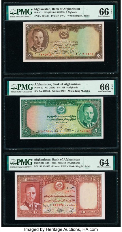 Afghanistan Bank of Afghanistan 2; 5; 10 Afghanis ND (1939) Pick 21; 22; 23a Thr...