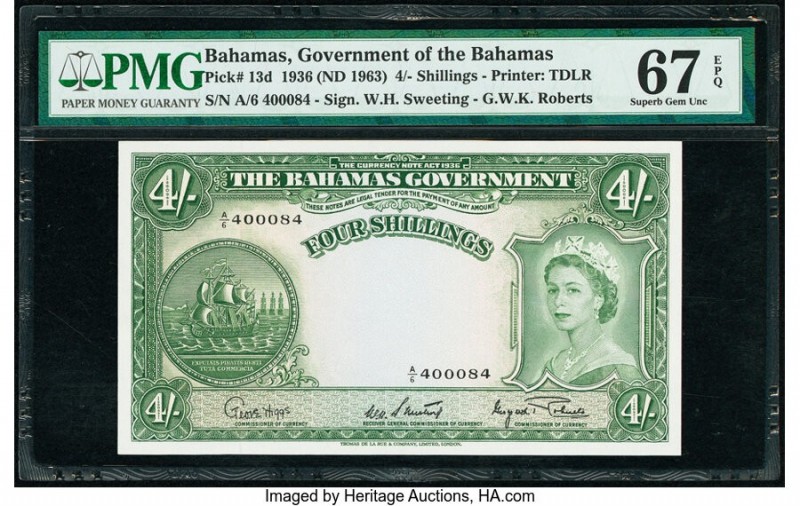 Bahamas Bahamas Government 4 Shillings 1936 (ND 1963) Pick 13d PMG Superb Gem Un...