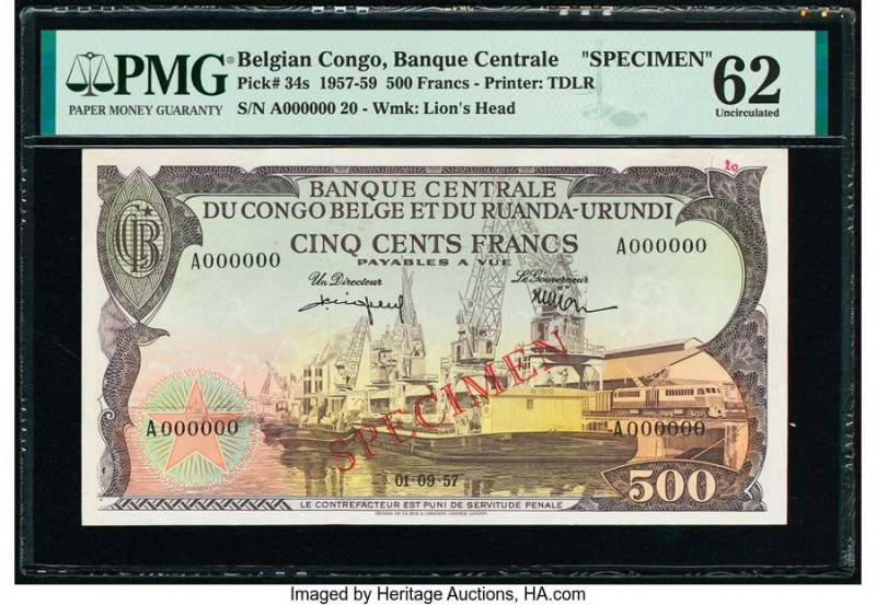 Belgian Congo Banque Centrale du Congo Belge 500 Francs 1.9.1957 Pick 34s Specim...