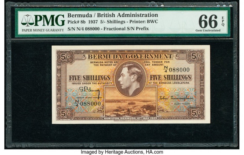 Bermuda Bermuda Government 5 Shillings 12.5.1937 Pick 8b PMG Gem Uncirculated 66...