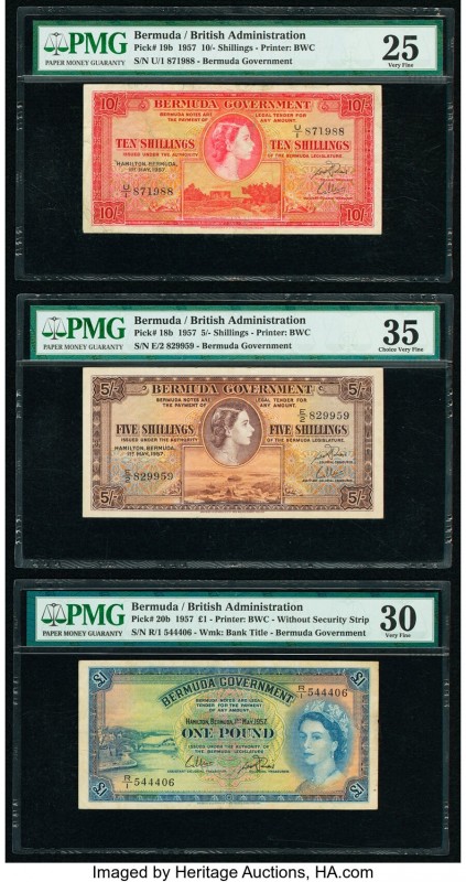 Bermuda Bermuda Government 5; 10 Shillings; 1 Pound 1.5.1957 (3) Pick 18b; 19b; ...