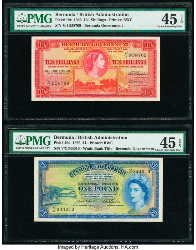 Bermuda Bermuda Government 10 Shillings; 1 Pound 1.10.1966 (2) Pick 19c; 20d Two...
