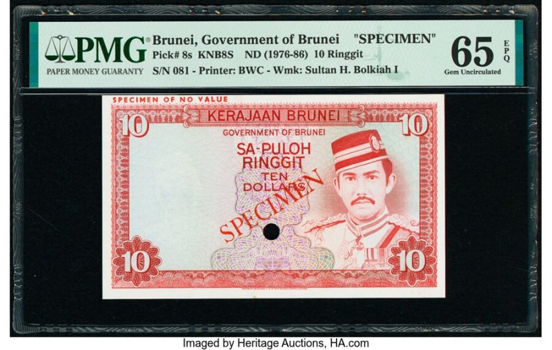 Brunei Government of Brunei 10 Ringgit ND (1976-86) Pick 8s KNB8S Specimen PMG G...