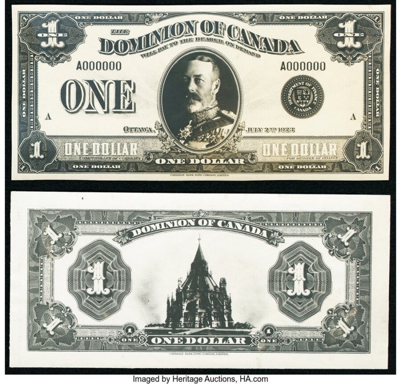 Canada Dominion of Canada $1 2.7.1923 DC-25 Front and Back Photographic Proofs C...