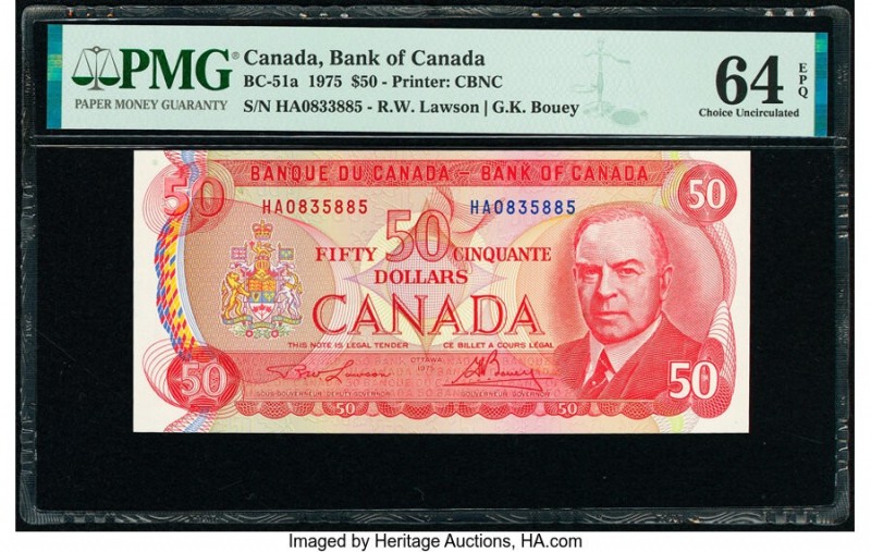 Canada Bank of Canada $50 1975 Pick 90a BC-51a PMG Choice Uncirculated 64 EPQ. 
...