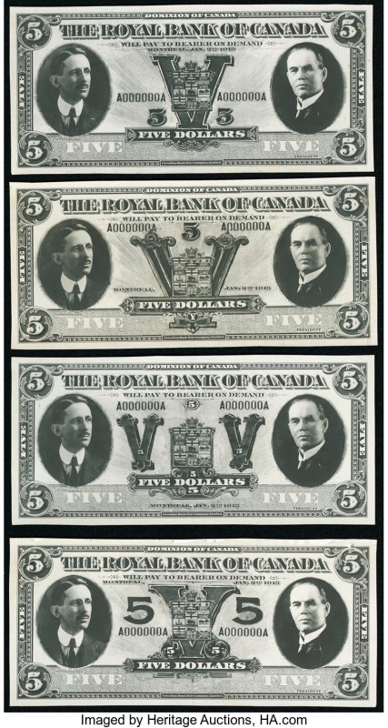 Canada Royal Bank of Canada Set of Four $5 Photographic Proofs Crisp Uncirculate...