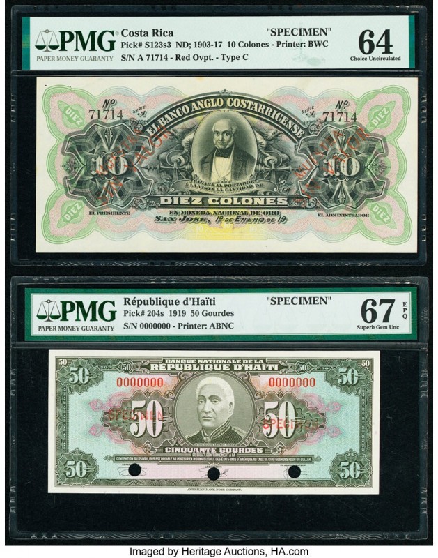 Costa Rica Banco Anglo-Costarricense 10 Colones 1903-17 Pick S123s3 Specimen PMG...