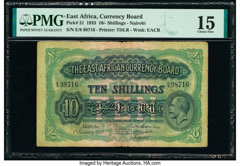 East Africa East African Currency Board 10 Shillings 1.1.1933 Pick 21 PMG Choice...