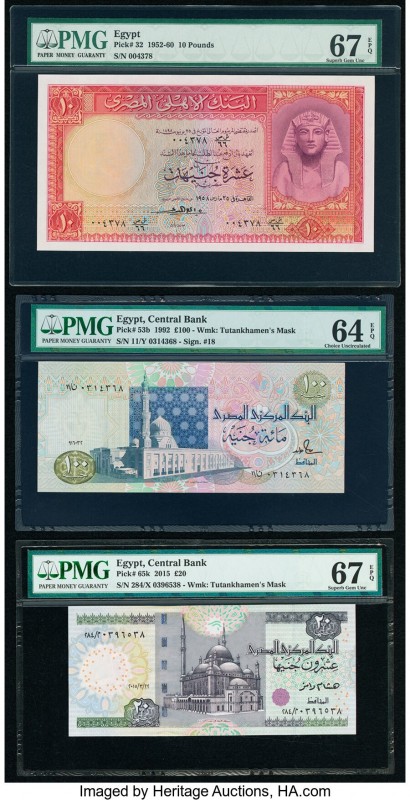 Egypt National Bank of Egypt 10; 100; 20 Pounds 1952-60; 1992; 2015 Pick 32; 53b...