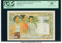 French Indochina Institut d'Emission des Etats, Cambodia 100 Piastres = 100 Riels ND (1954) Pick 97s Specimen PCGS Very Choice New 64. Perforated canc...