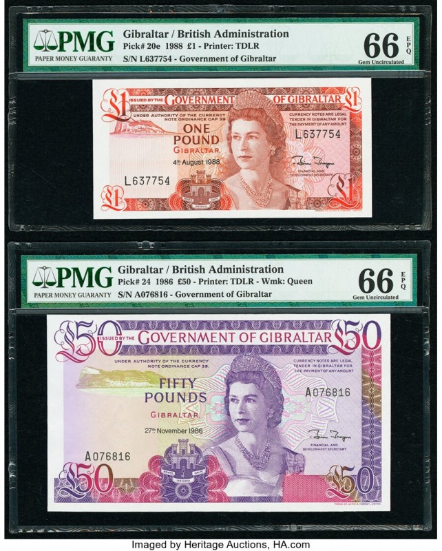 Gibraltar Government of Gibraltar 1; 50 Pound 4.8.1988; 27.11.1986 Pick 20e; 24 ...
