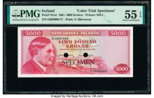 Iceland Sedlabanki Islands 5000 Kronur 29.3.1961 Pick 47cts Color Trial Specimen PMG About Uncirculated 55 EPQ. Two POCs.

HID09801242017

© 2020 Heri...